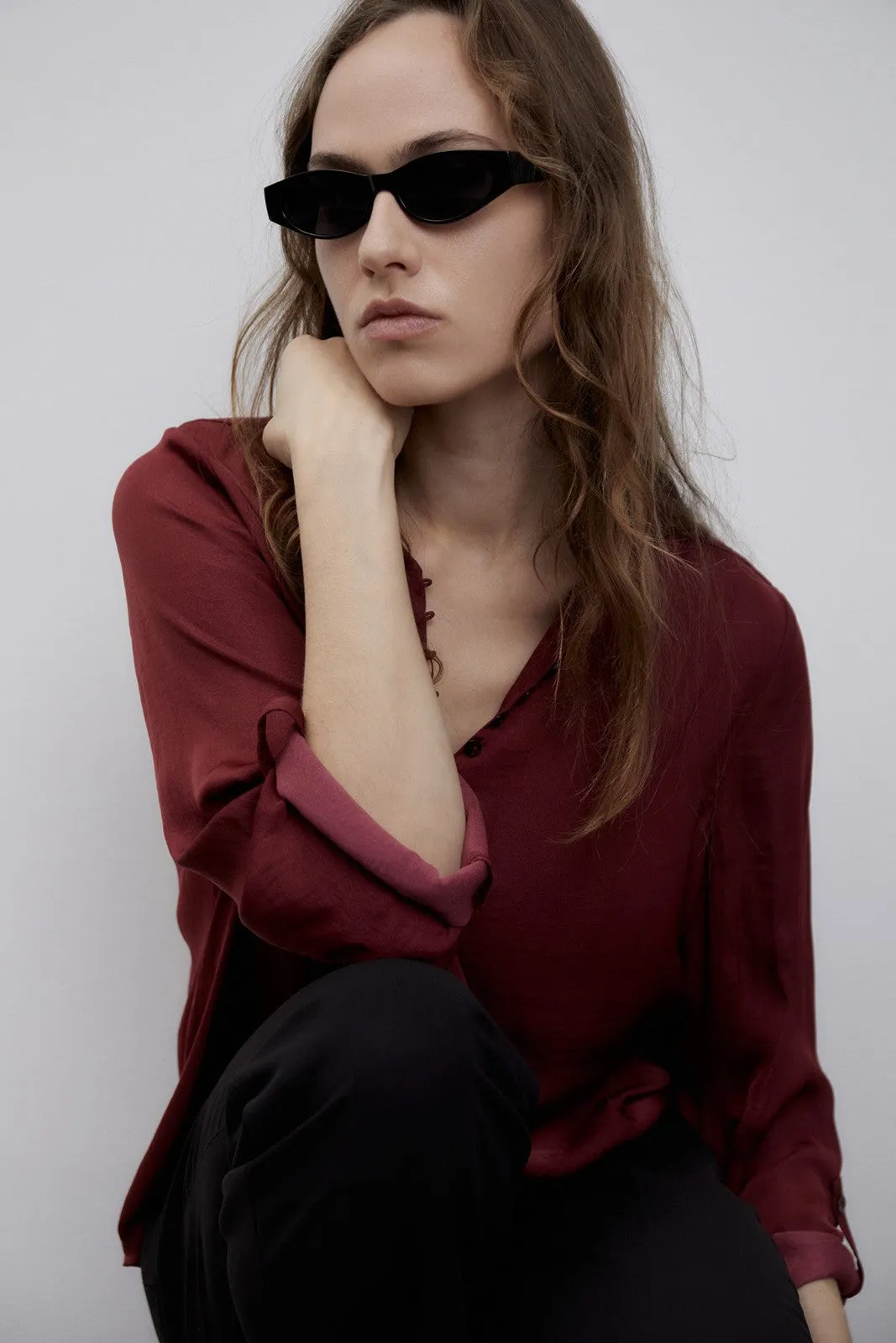 Buttons loose-fit blouse - Burgundy