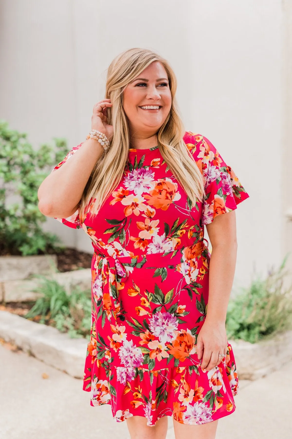 Can't Fight This Feeling Floral Dress- Fuchsia