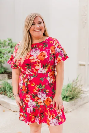 Can't Fight This Feeling Floral Dress- Fuchsia