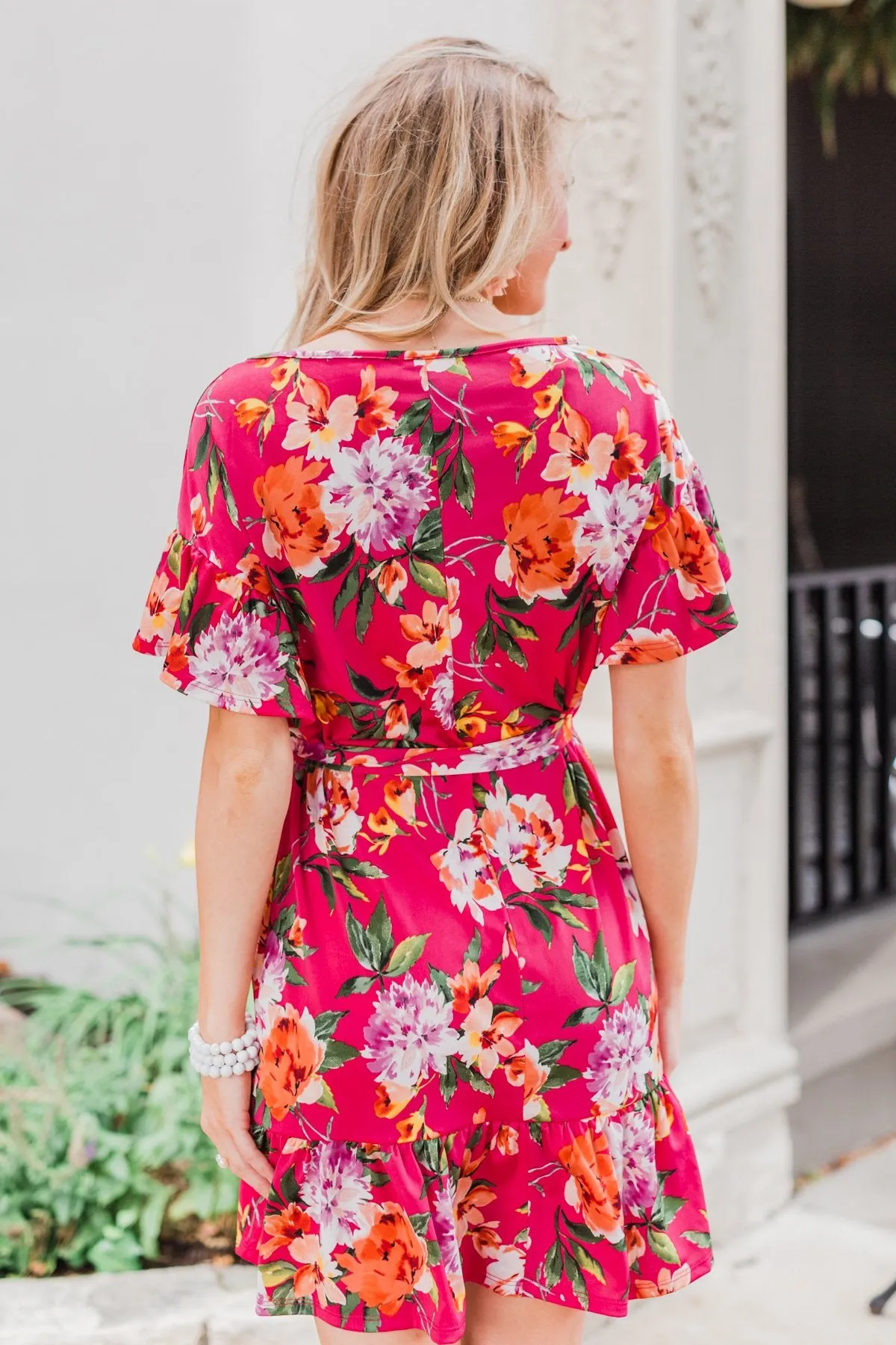 Can't Fight This Feeling Floral Dress- Fuchsia