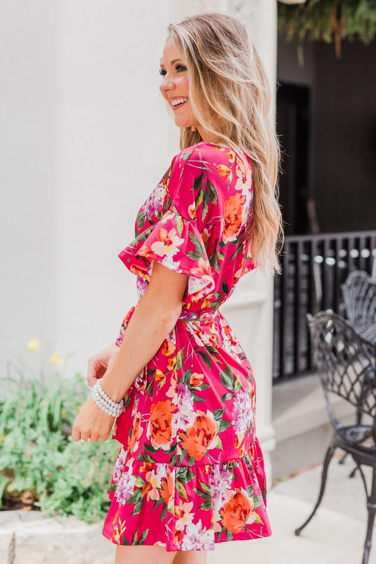 Can't Fight This Feeling Floral Dress- Fuchsia