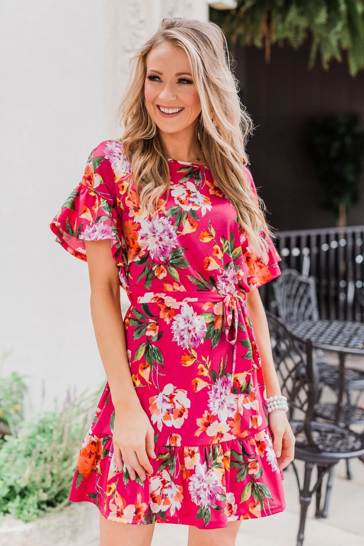 Can't Fight This Feeling Floral Dress- Fuchsia