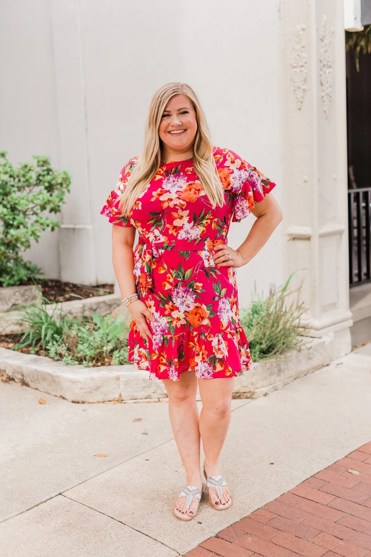 Can't Fight This Feeling Floral Dress- Fuchsia