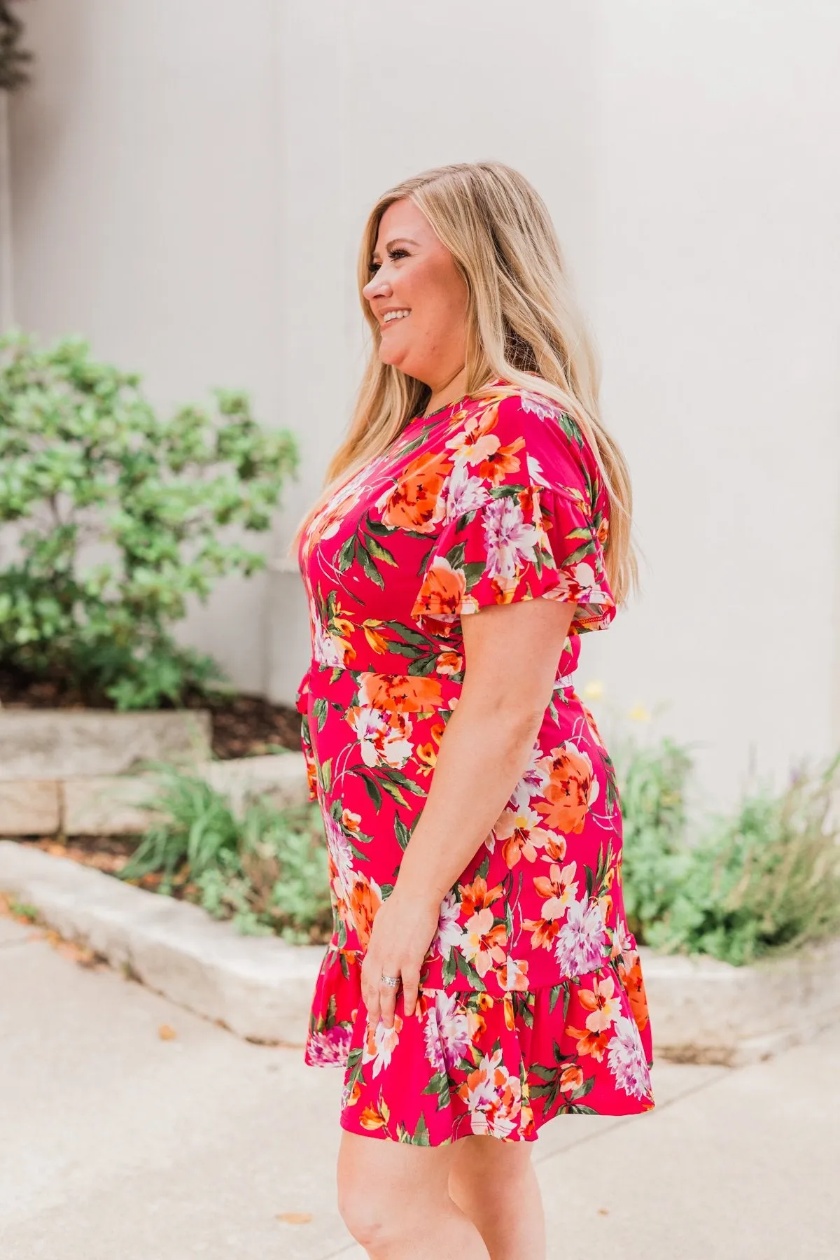 Can't Fight This Feeling Floral Dress- Fuchsia