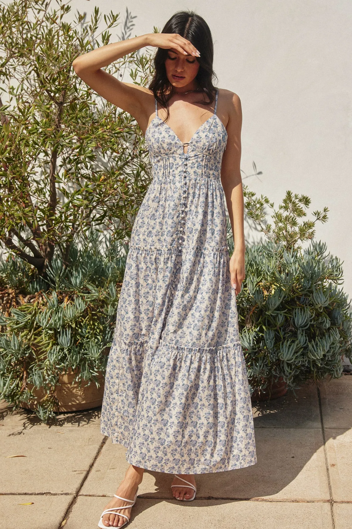 Catalina Bustier Tiered Maxi Dress
