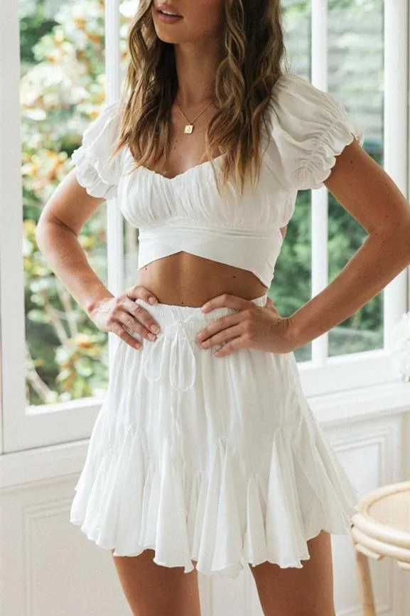 Celestia Sweetheart Neckline Balloon Sleeve Top - White