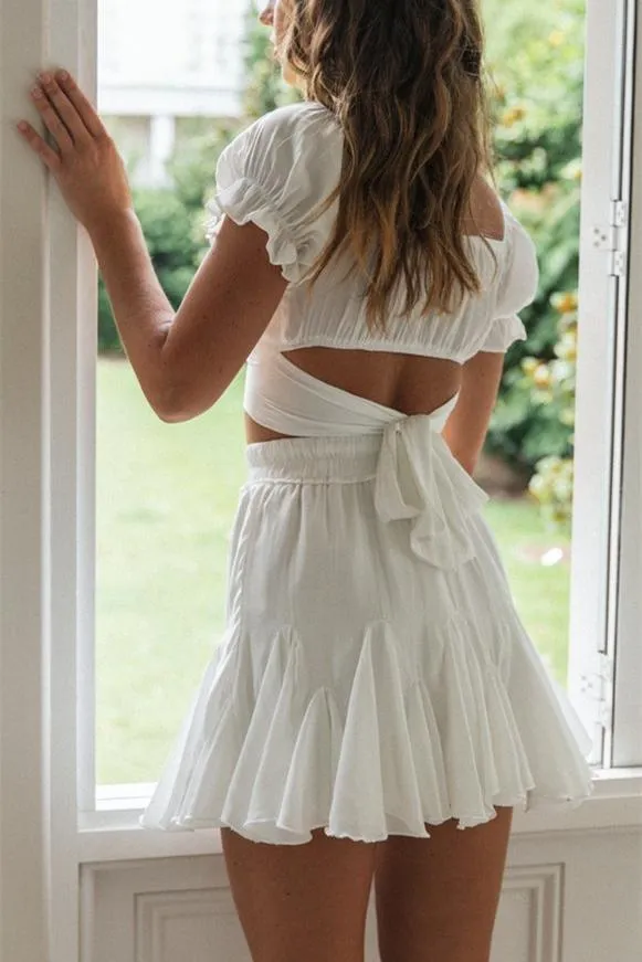 Celestia Sweetheart Neckline Balloon Sleeve Top - White