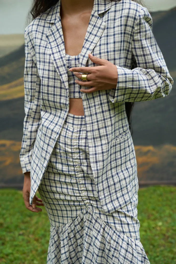 Checkmate Notch Blazer & Fish-Cut Skirt Set