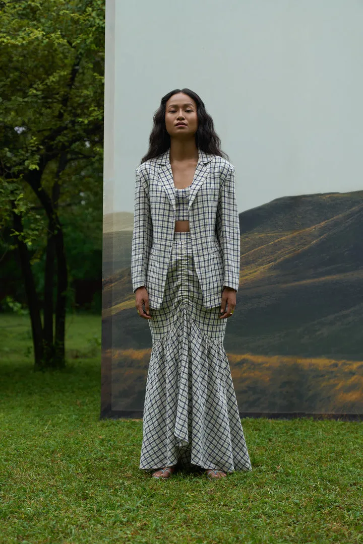 Checkmate Notch Blazer & Fish-Cut Skirt Set