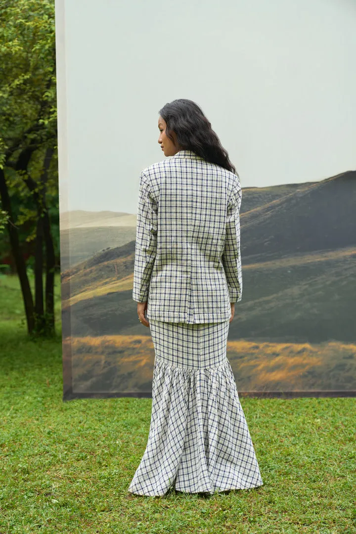 Checkmate Notch Blazer & Fish-Cut Skirt Set