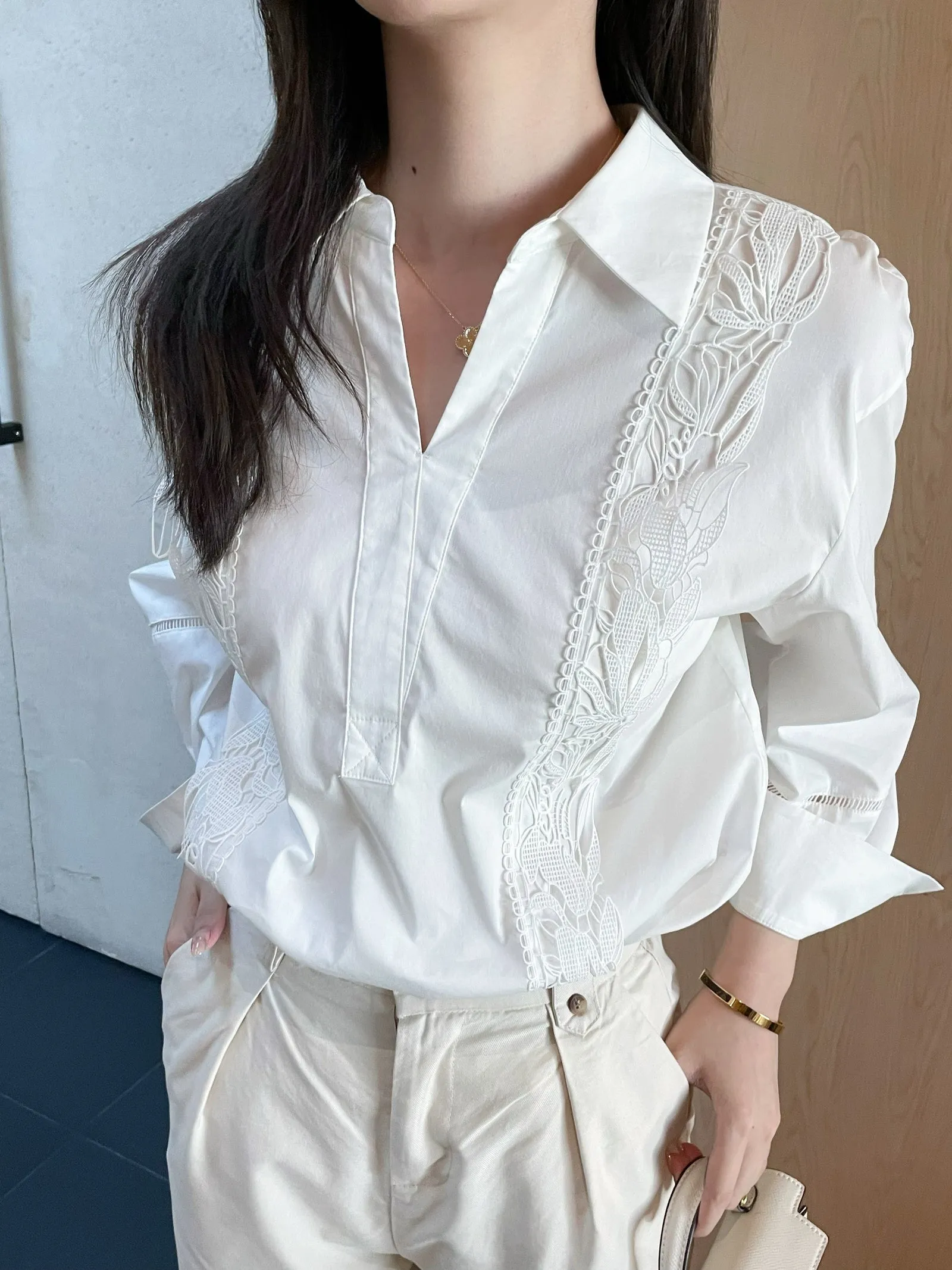 Chic French Style Broderie Blouse for Women