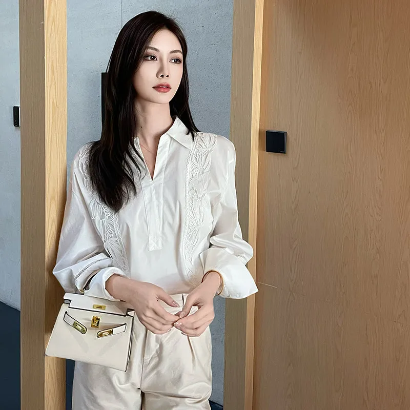 Chic French Style Broderie Blouse for Women
