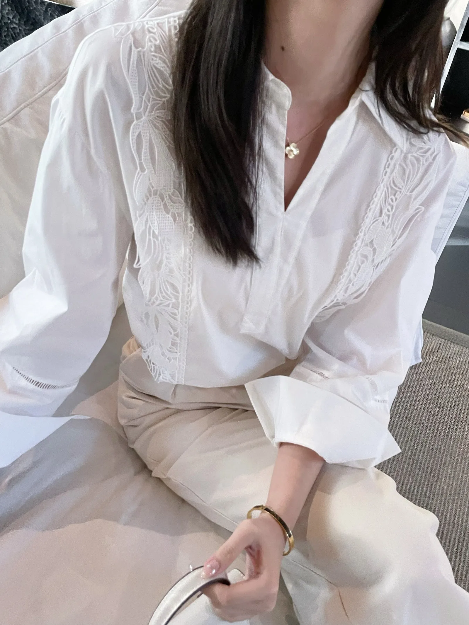 Chic French Style Broderie Blouse for Women