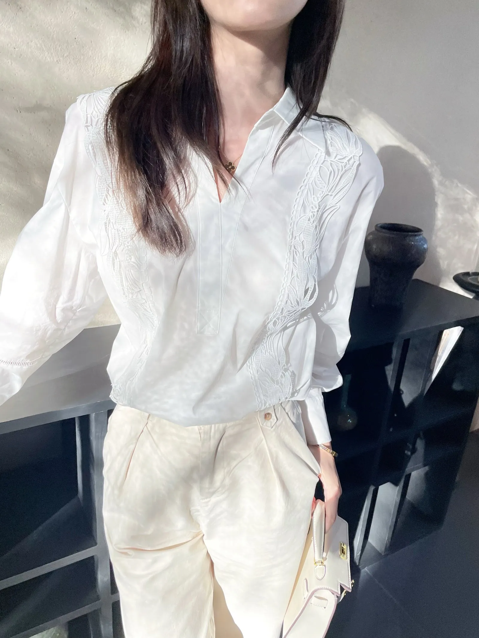 Chic French Style Broderie Blouse for Women