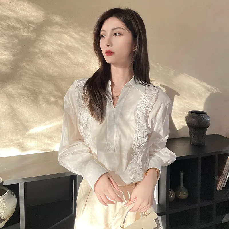 Chic French Style Broderie Blouse for Women