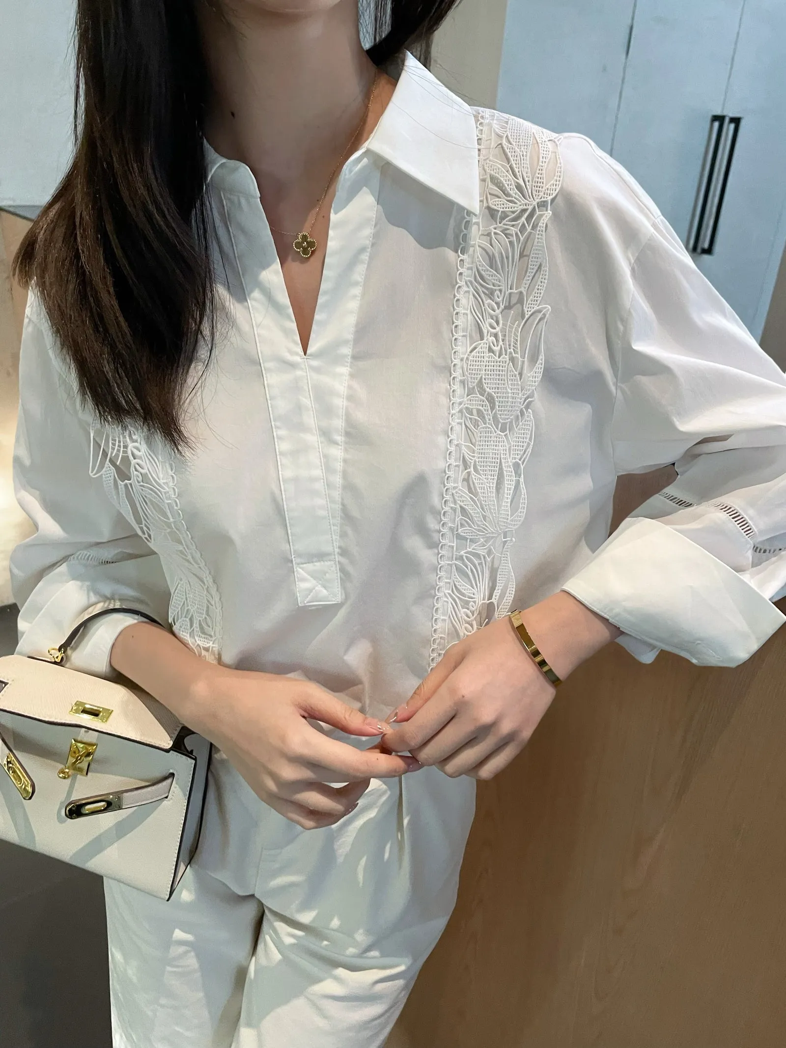 Chic French Style Broderie Blouse for Women