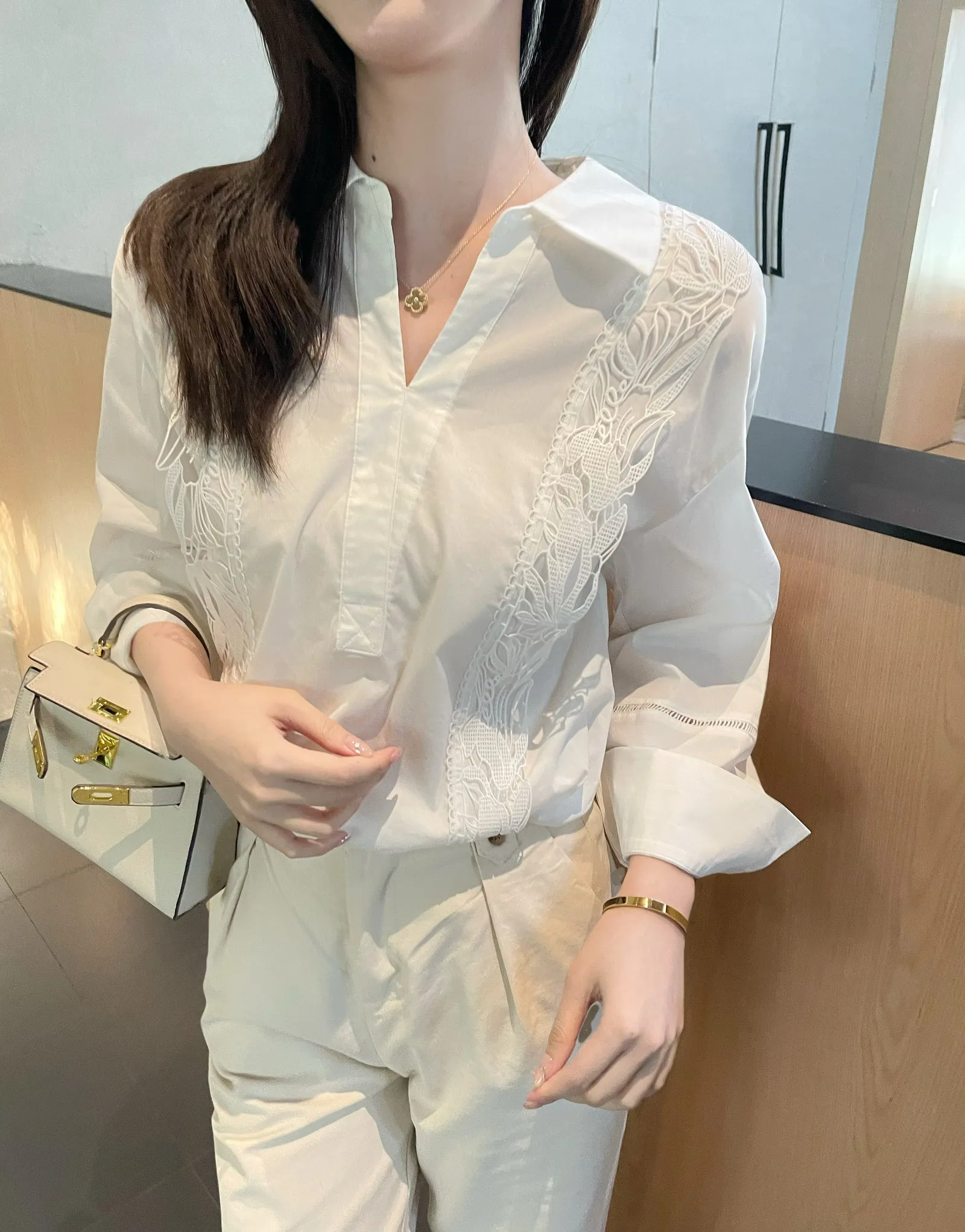Chic French Style Broderie Blouse for Women