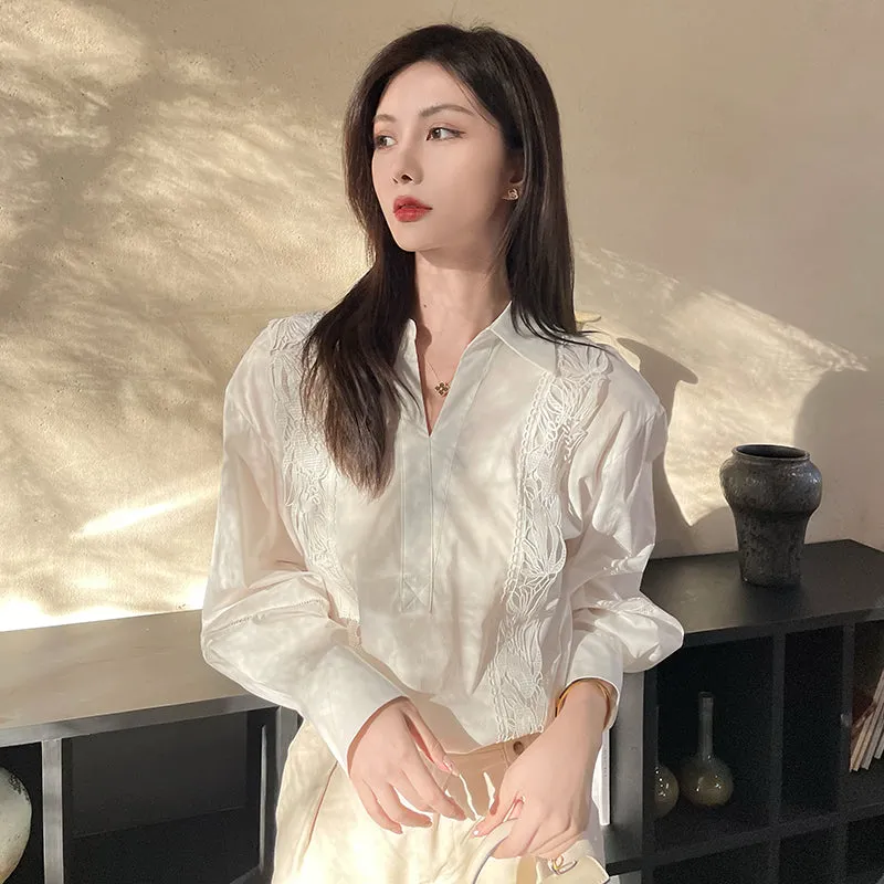 Chic French Style Broderie Blouse for Women