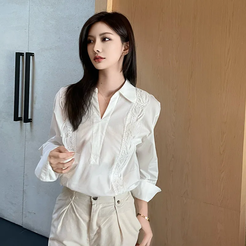 Chic French Style Broderie Blouse for Women