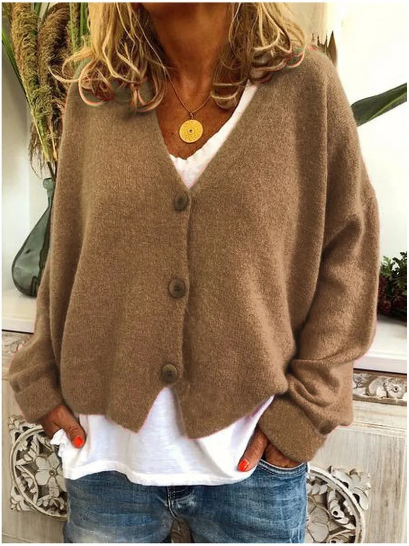 Chic Long Sleeve V-Neck Knit Cardigan for Women