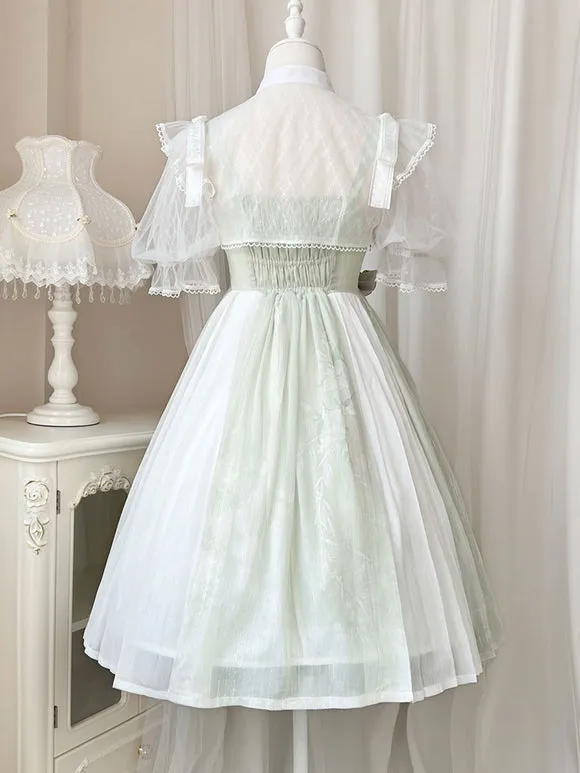 Chinese Style Lolita Dress Ruffles Sleeveless Polyester Sweet Light Green Chinese Style Lolita