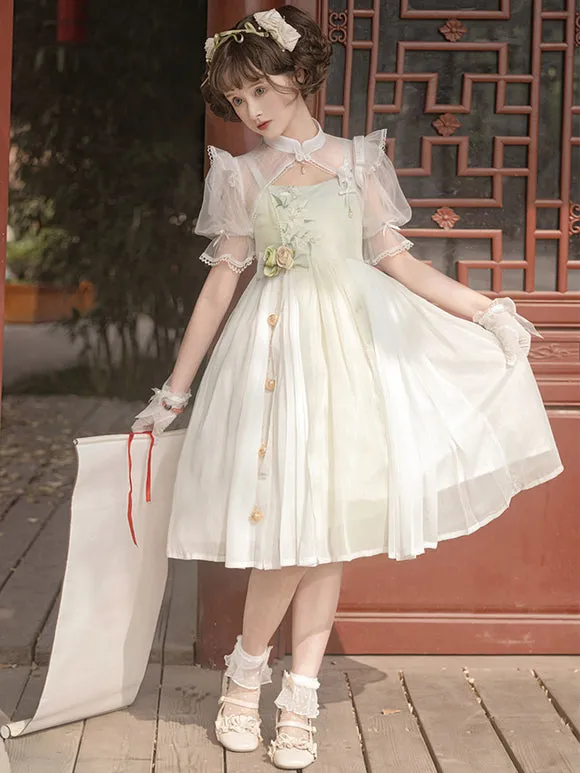 Chinese Style Lolita Dress Ruffles Sleeveless Polyester Sweet Light Green Chinese Style Lolita