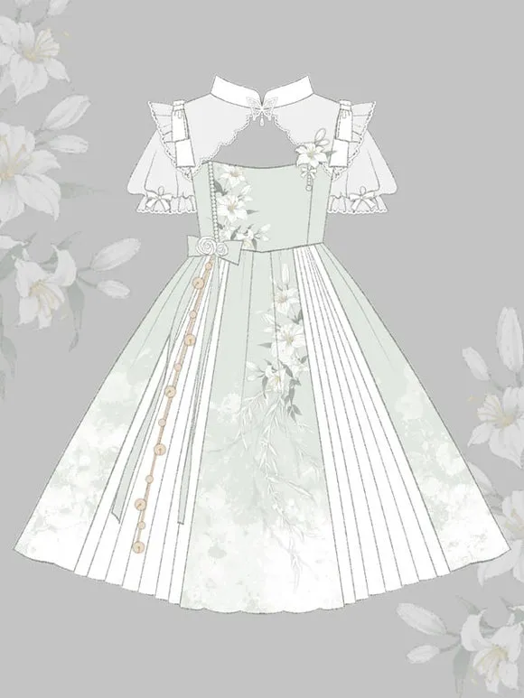 Chinese Style Lolita Dress Ruffles Sleeveless Polyester Sweet Light Green Chinese Style Lolita