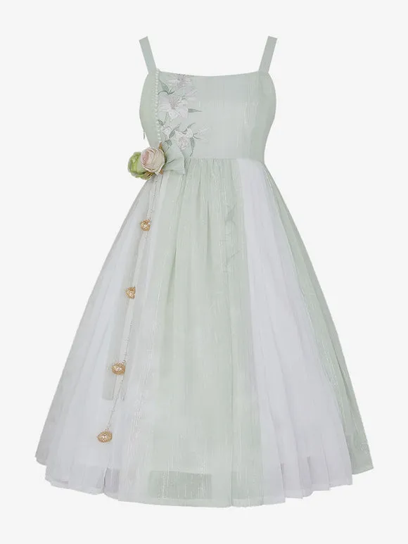 Chinese Style Lolita Dress Ruffles Sleeveless Polyester Sweet Light Green Chinese Style Lolita