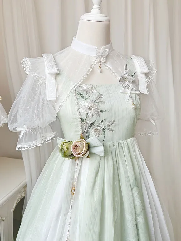 Chinese Style Lolita Dress Ruffles Sleeveless Polyester Sweet Light Green Chinese Style Lolita