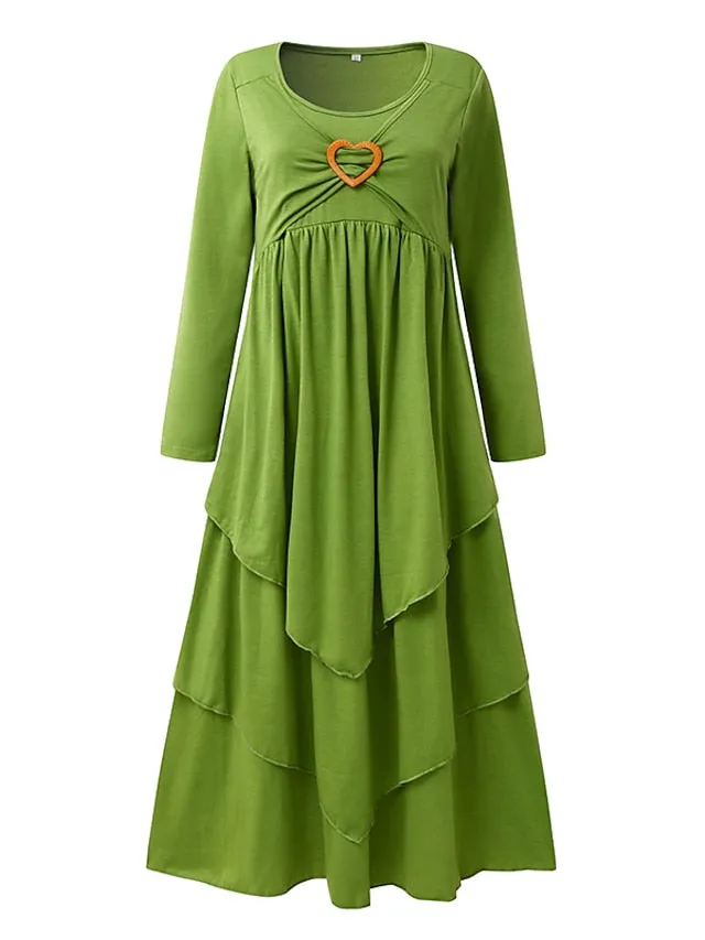 CityHottie - Women's Casual Dress Swing Dress Midi Dress Green Light Grey Dark Gray Long Sleeve Pure Color Ruched Winter Fall Spring U Neck Fashion Vacation 2024 S M L XL XXL 3XL