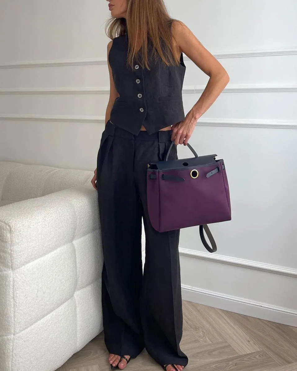 Comfortable linen sleeveless vest and low-rise pants set
