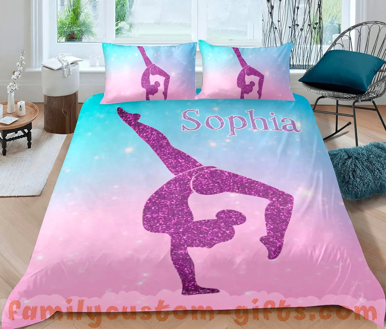 Comforter  Gymnastics Leap Pastel Custom Bedding Set for Adult Kids Personalized Premium Bed Set