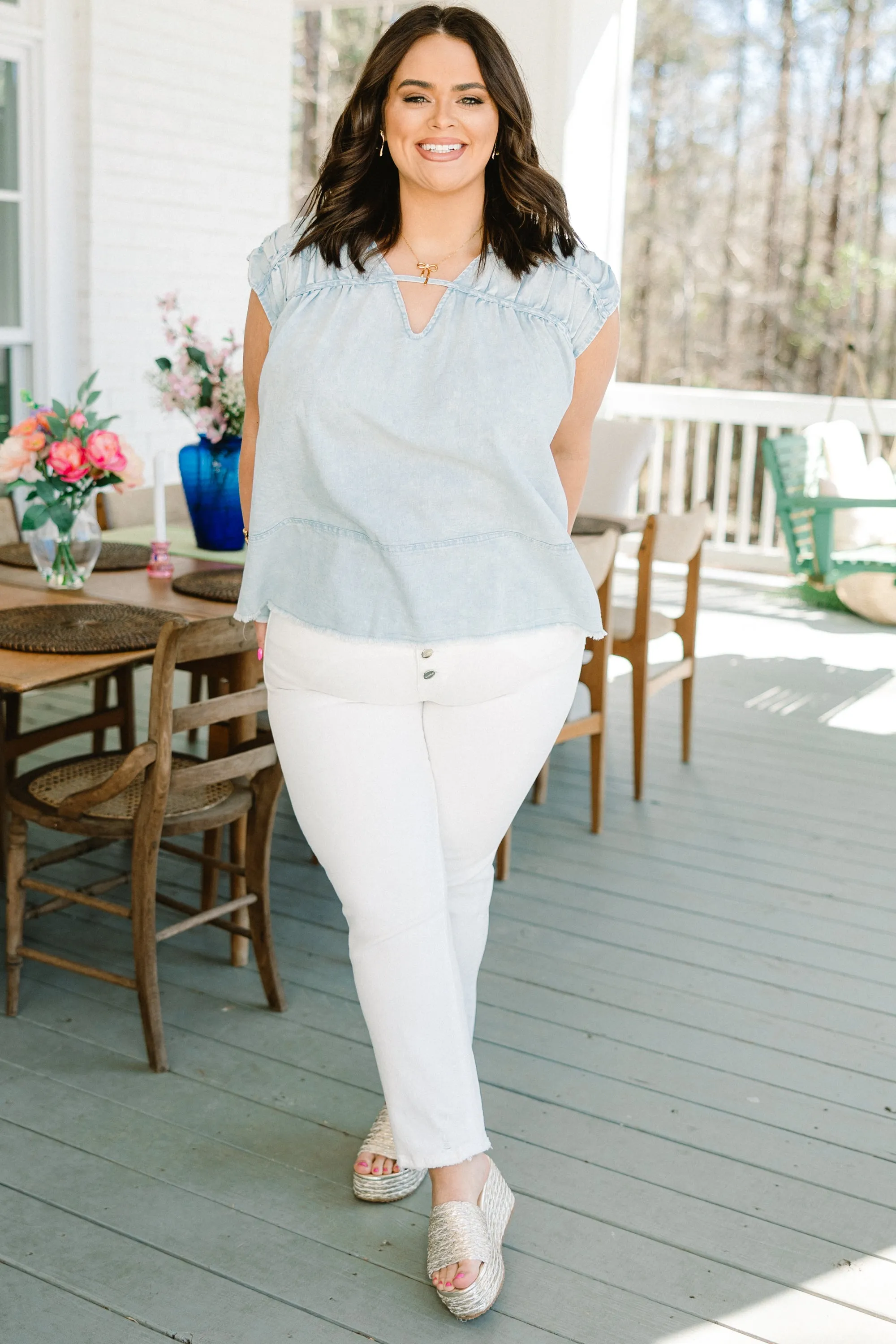 Console Your Mind Top, Light Denim