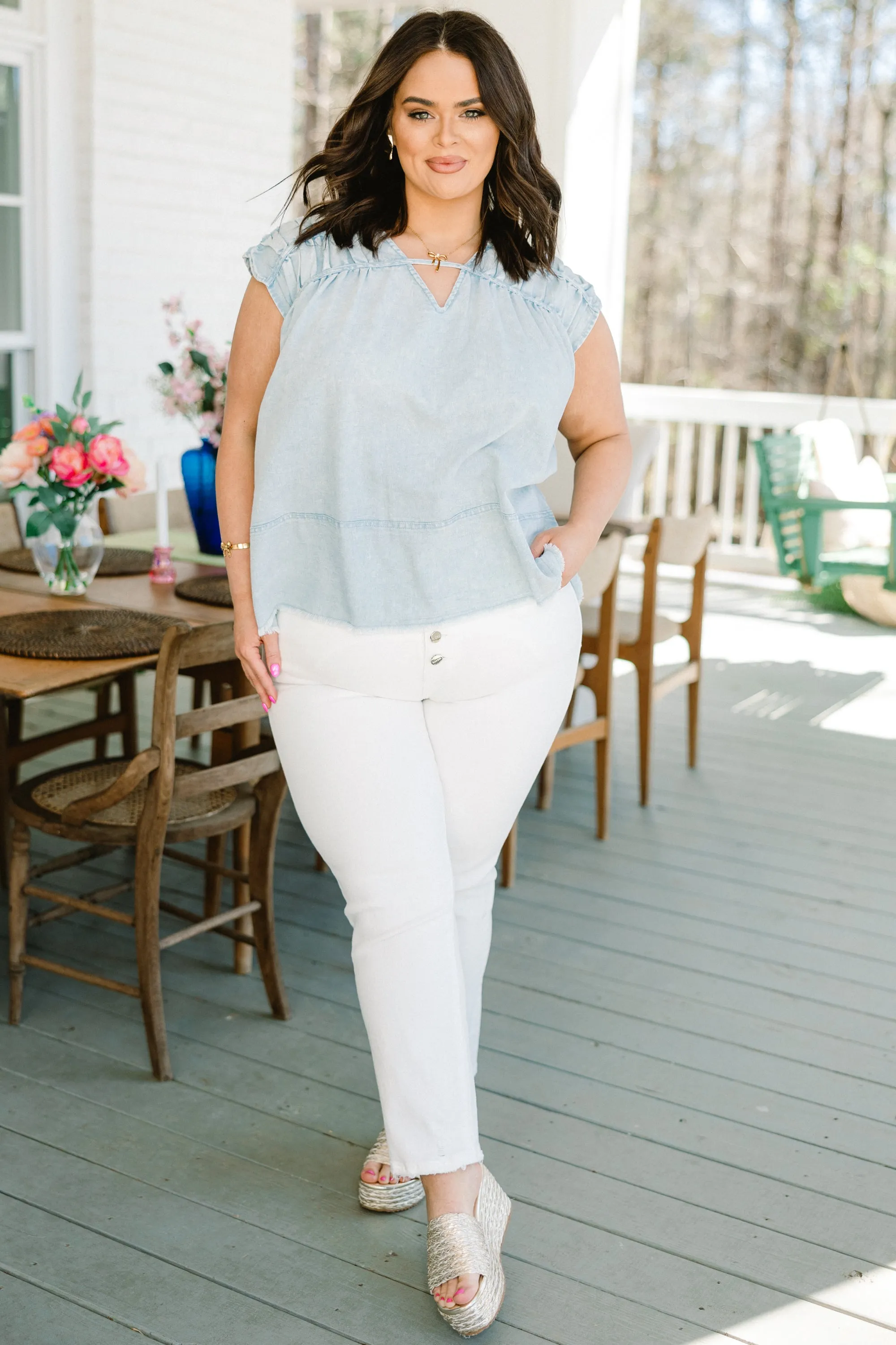 Console Your Mind Top, Light Denim