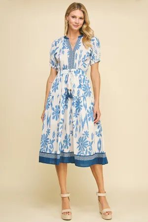 Contrast Floral Print Midi Dress