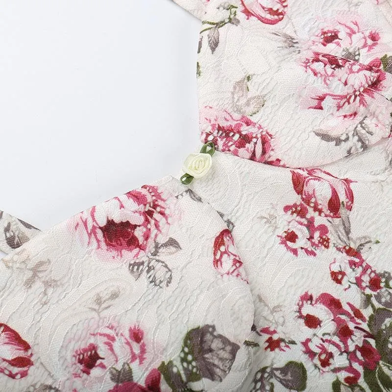Contrast flower print backless sleeveless mini dress
