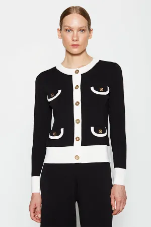 CONTRAST STRIPE BLACK CARDIGAN