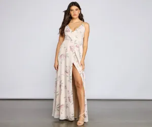 Corinna Formal Floral Charming Chiffon Wrap Dress