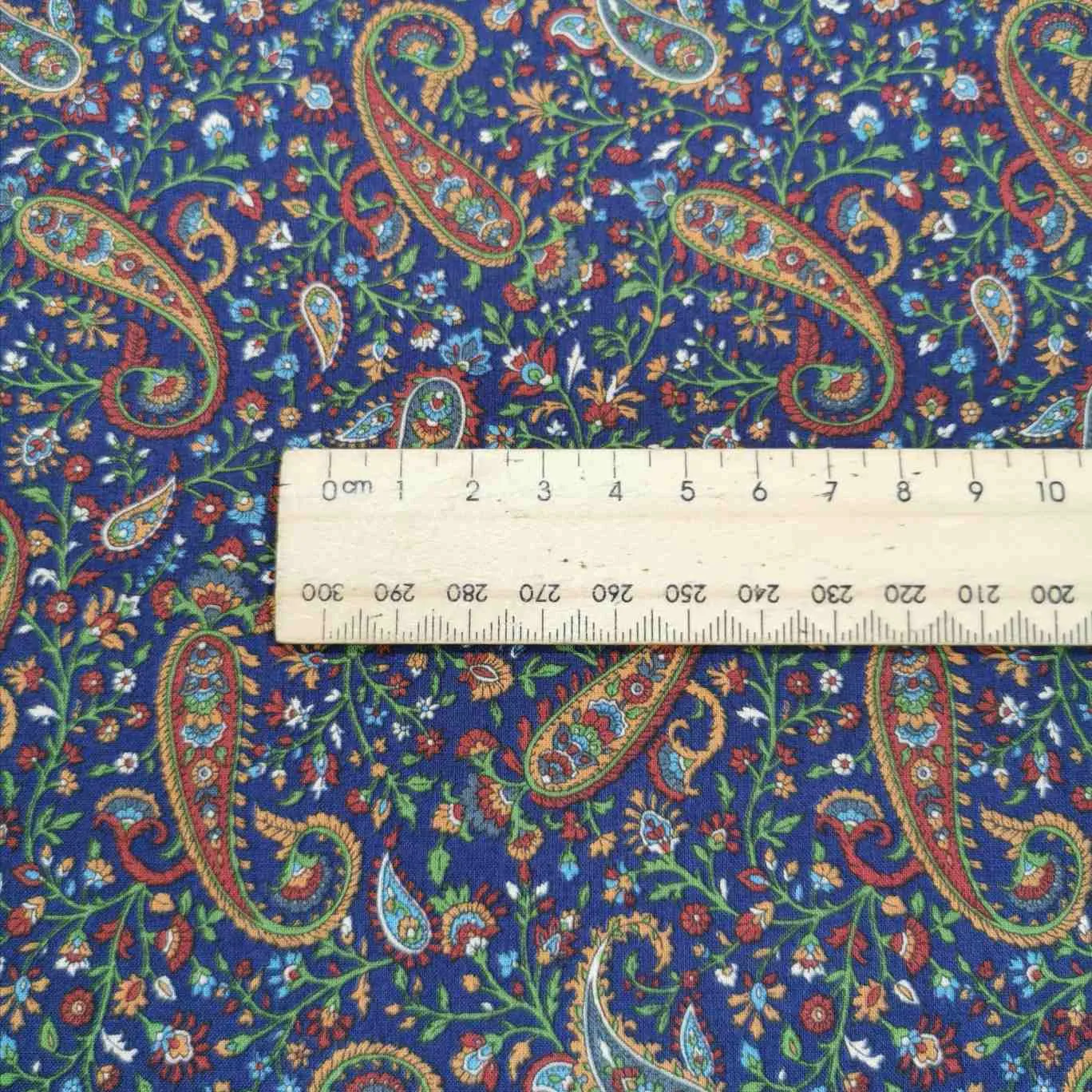 Cotton by Kokka, Paisley in Royal - 95cm remnant piece