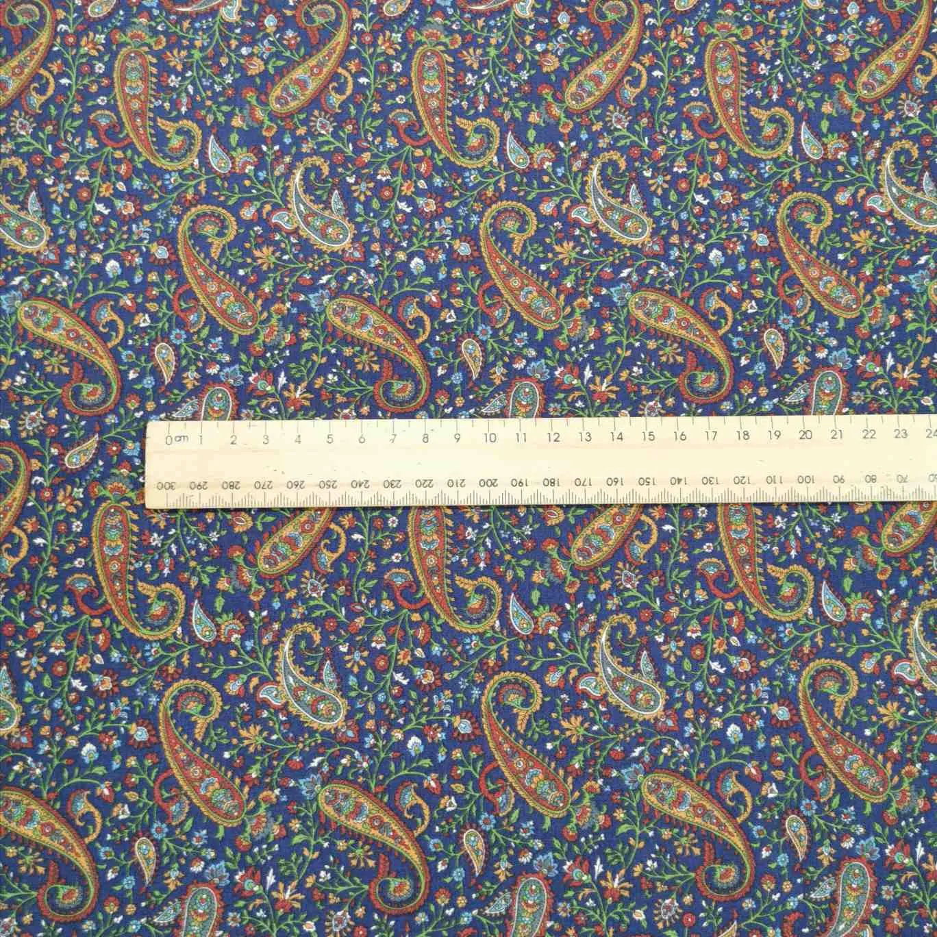 Cotton by Kokka, Paisley in Royal - 95cm remnant piece