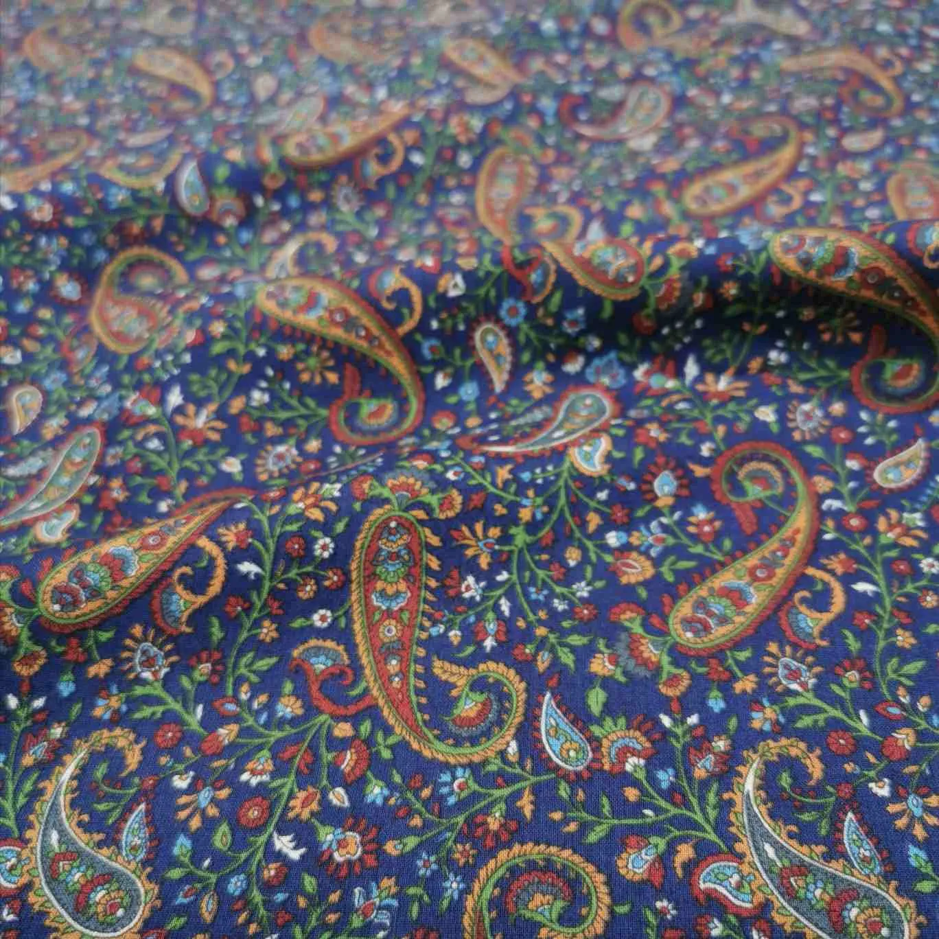 Cotton by Kokka, Paisley in Royal - 95cm remnant piece
