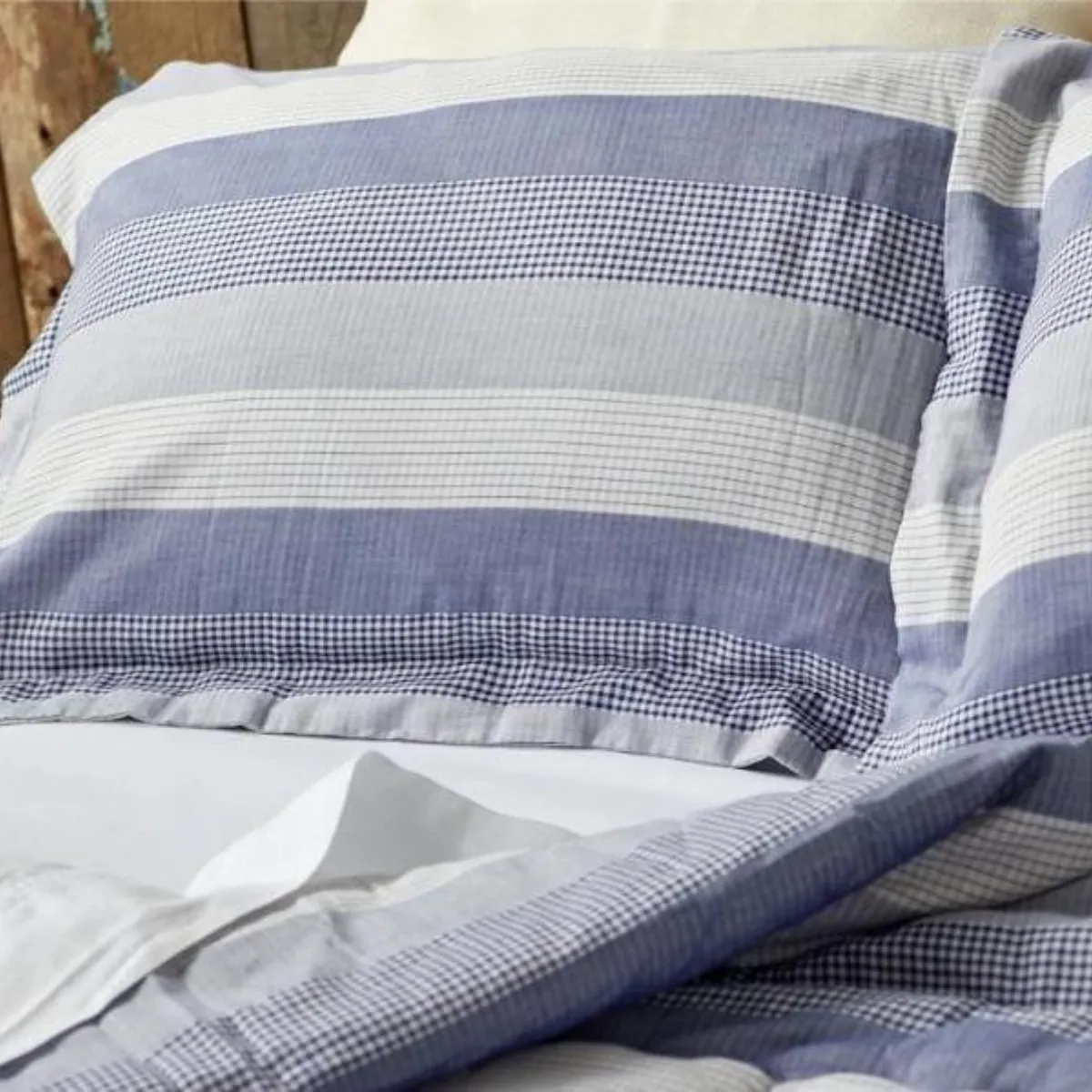 Cotton Cotton Comforter Quilt and Shams - Navy Mixed Gingham