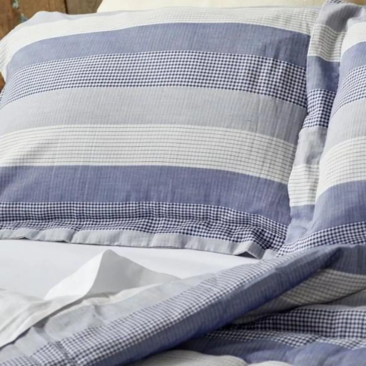 Cotton Cotton Comforter Quilt and Shams - Navy Mixed Gingham