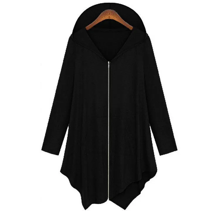 Cotton Trench Coat Women Hoodied Overcoat Female Zipper Cardigans Grey/ Black Color Plus Size 4XL