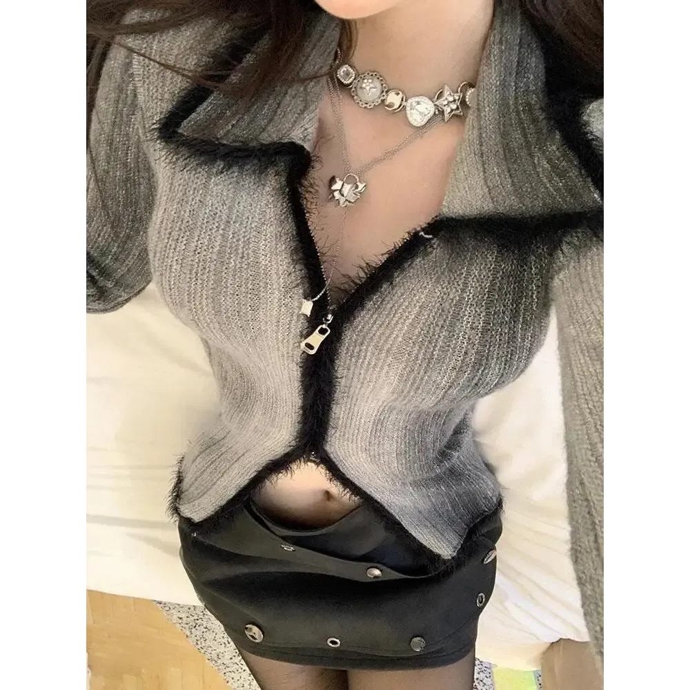 Cozy Y2K Double Zip Jacket with Fluffy Texture