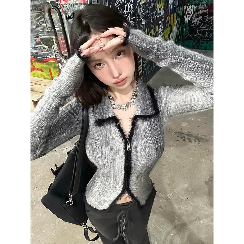 Cozy Y2K Double Zip Jacket with Fluffy Texture