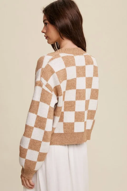 CROPPED CHECKERED SWEATER