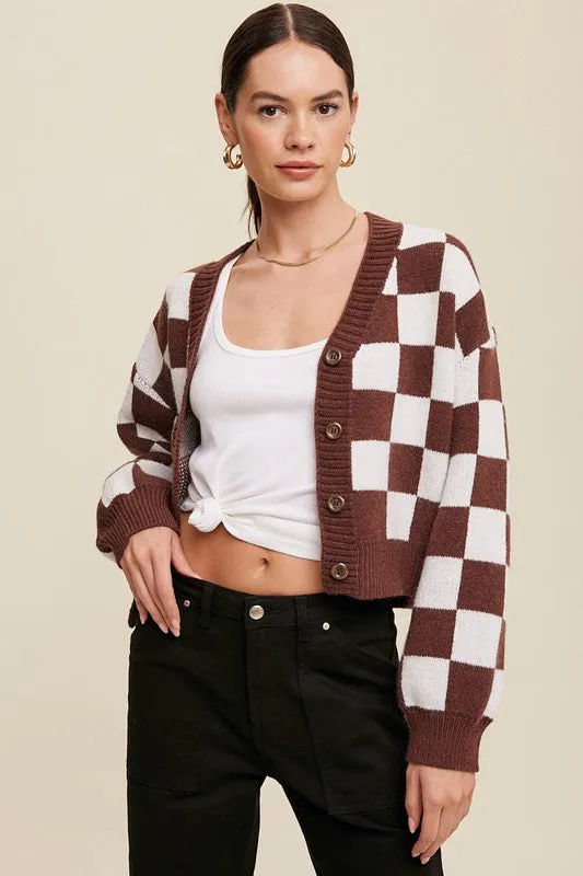 CROPPED CHECKERED SWEATER