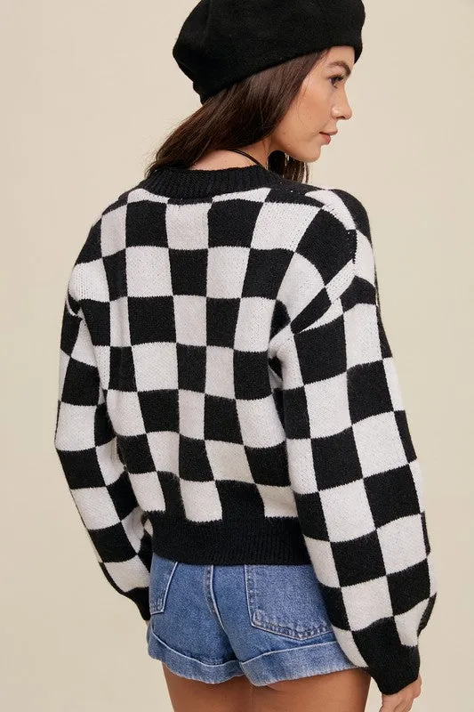 CROPPED CHECKERED SWEATER