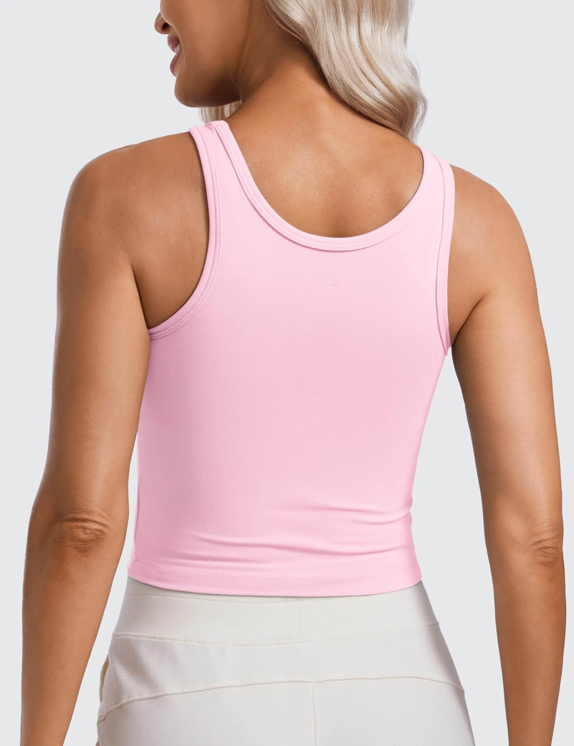 CRZ YOGA Womens Butterluxe Double Lined Tank Tops Scoop Neck Racerback Workout Tanks Sleeveless Casual Cropped Top Pink Peony Medium